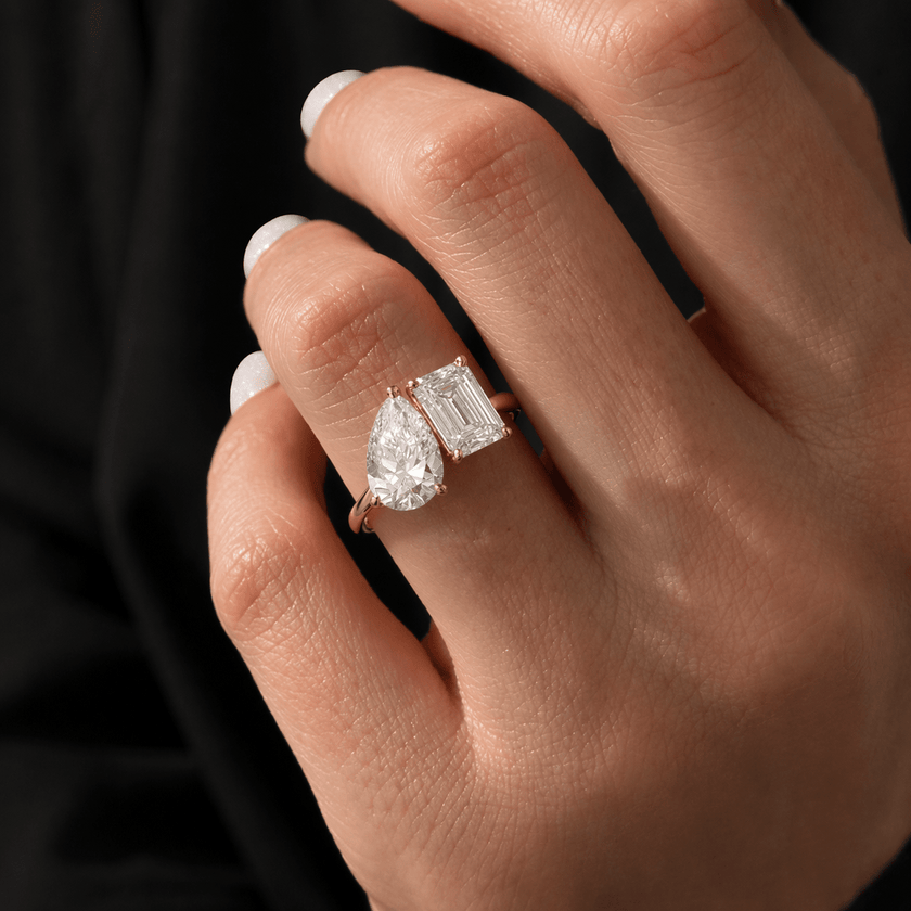 4 Carat Toi et Moi Radiant and Pear Cut Lab Grown Diamond Ring - Mivaan Fine Jewelry