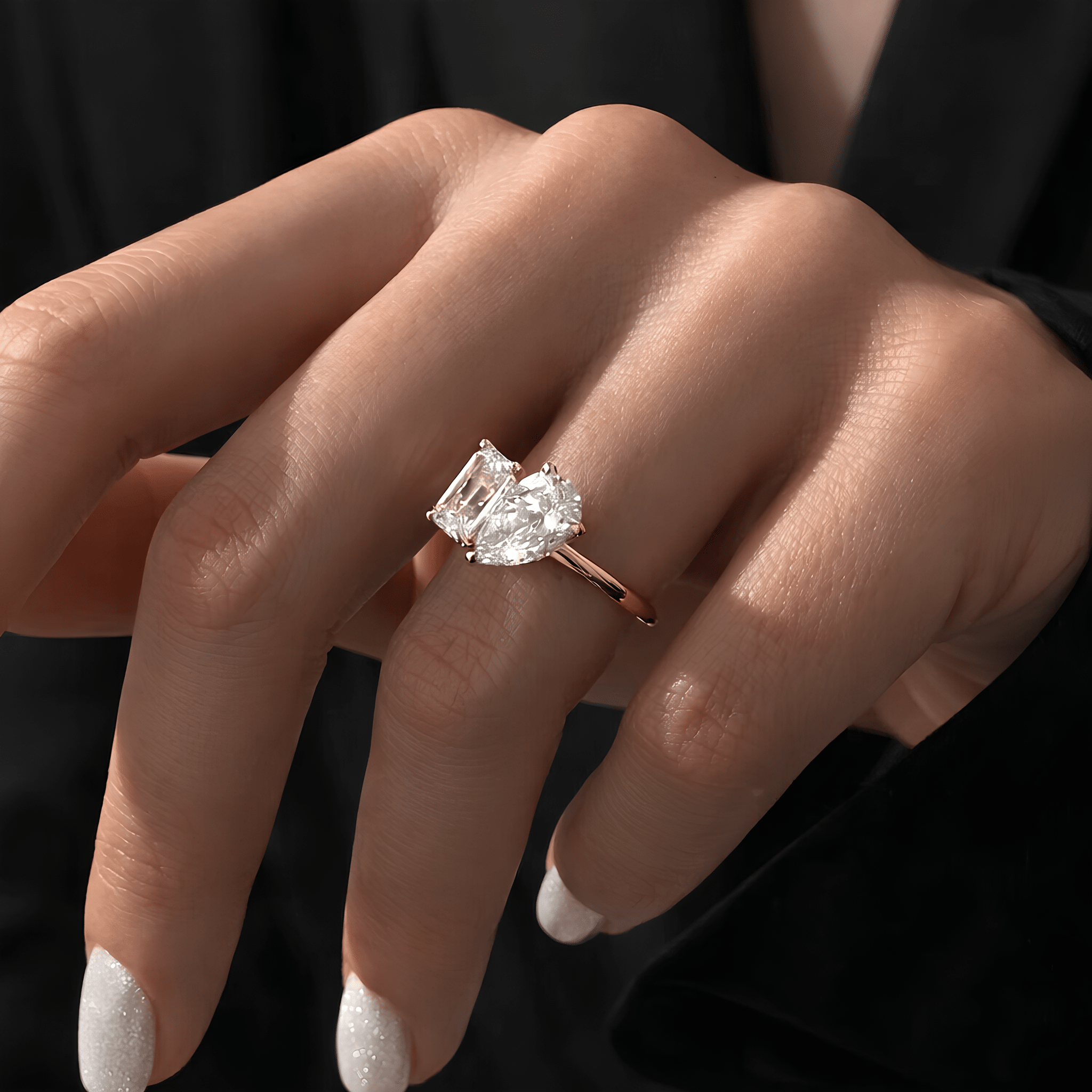 4 Carat Toi et Moi Radiant and Pear Cut Lab Grown Diamond Ring - Mivaan Fine Jewelry