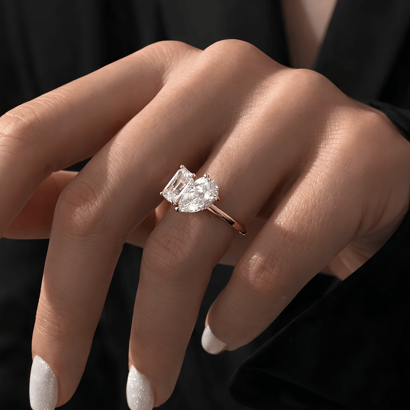 4 Carat Toi et Moi Radiant and Pear Cut Lab Grown Diamond Ring - Mivaan Fine Jewelry
