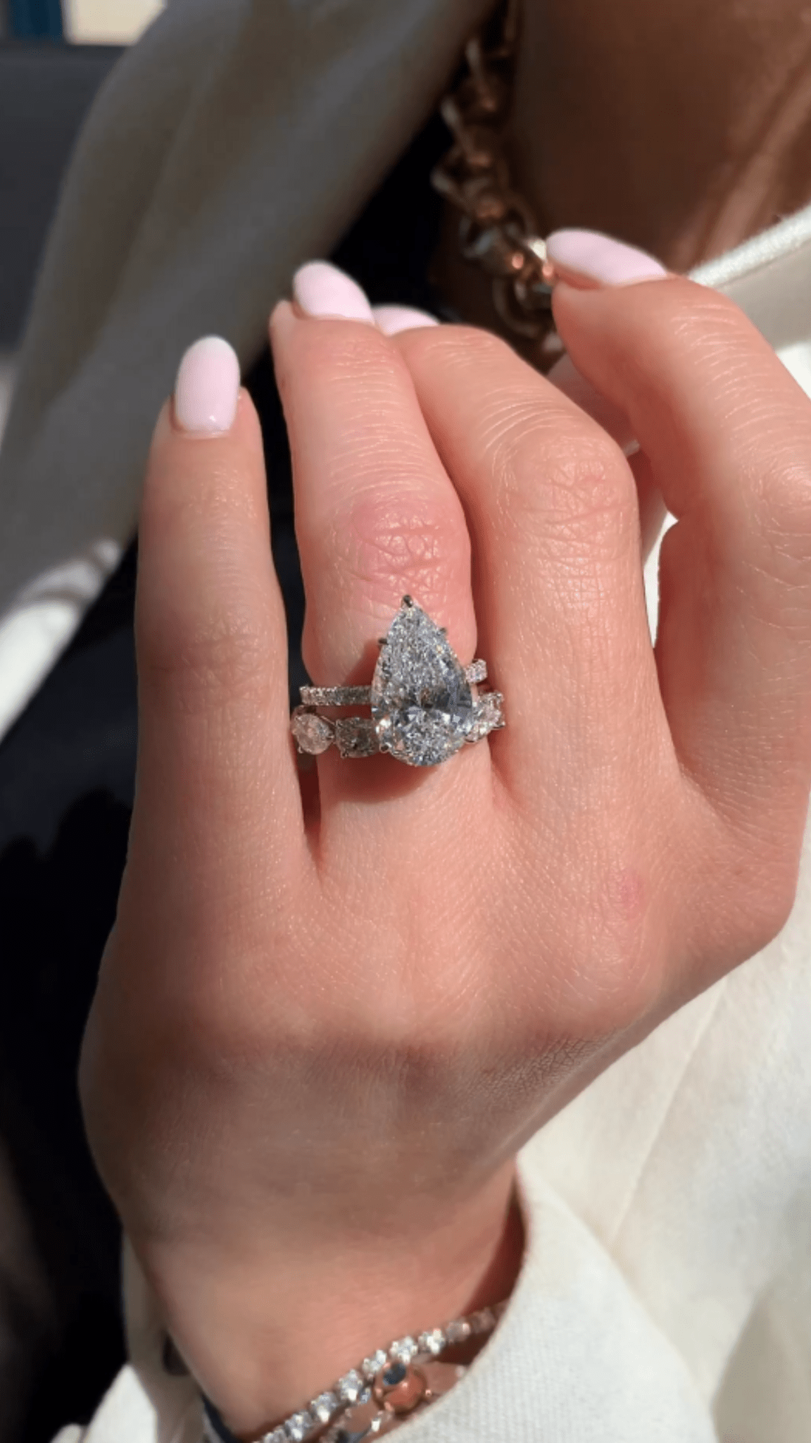 4.00 CT Pear Cut Hidden Halo Diamond Ring with Pave Band Ring - Mivaan Fine Jewelry