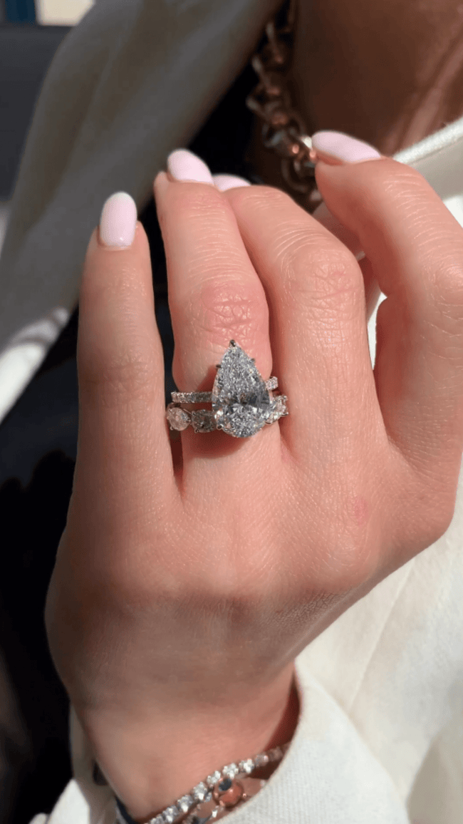 4.00 CT Pear Cut Hidden Halo Diamond Ring with Pave Band Ring - Mivaan Fine Jewelry