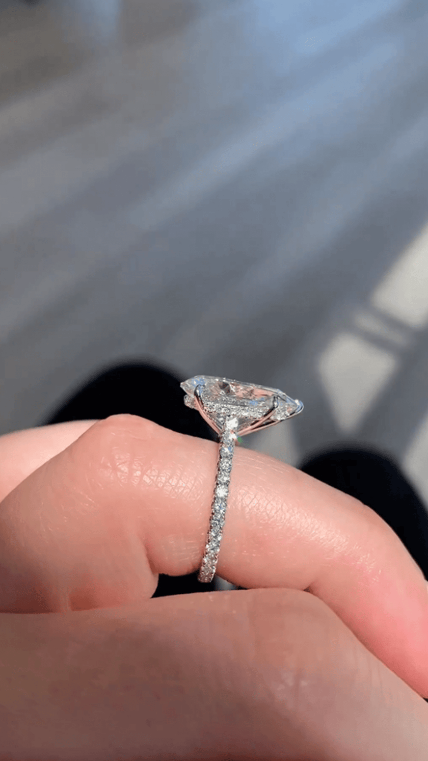 4.00 CT Pear Cut Hidden Halo Diamond Ring with Pave Band Ring - Mivaan Fine Jewelry