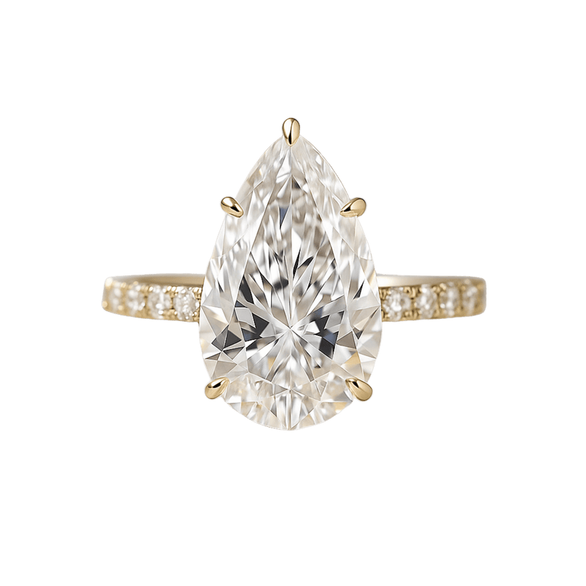 4.00 CT Pear Cut Hidden Halo Diamond Ring with Pave Band Ring - Mivaan Fine Jewelry