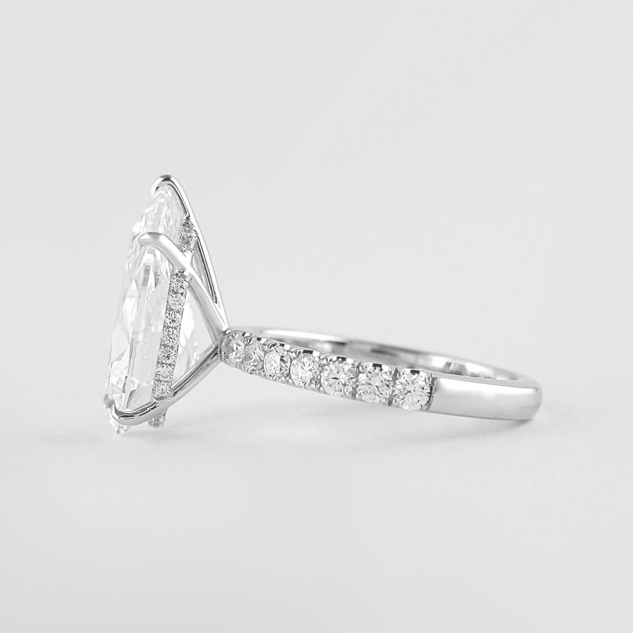 4.00 CT Pear Cut Hidden Halo Diamond Ring with Pave Band Ring - Mivaan Fine Jewelry