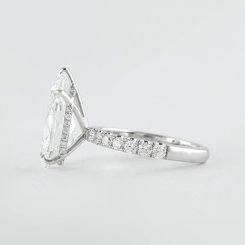 4.00 CT Pear Cut Hidden Halo Diamond Ring with Pave Band Ring - Mivaan Fine Jewelry