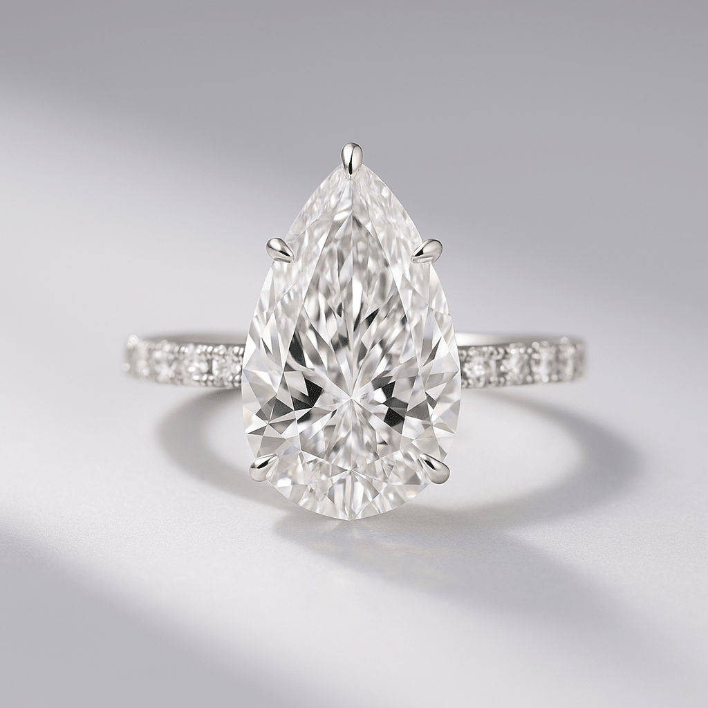 4.00 CT Pear Cut Hidden Halo Diamond Ring with Pave Band Ring - Mivaan Fine Jewelry