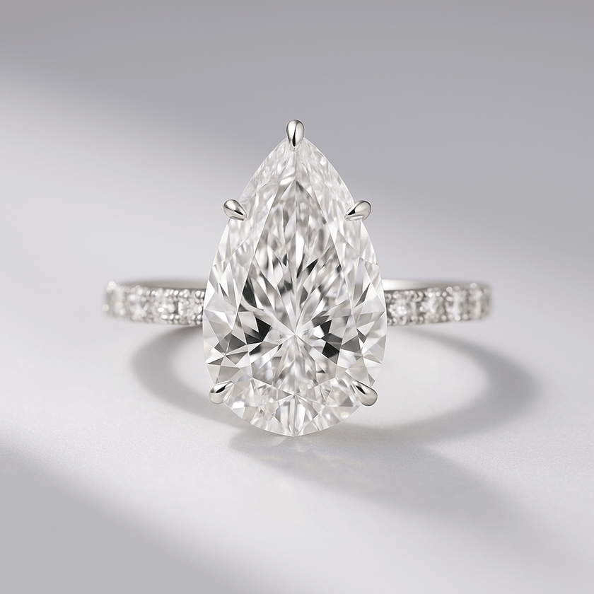 4.00 CT Pear Cut Hidden Halo Diamond Ring with Pave Band Ring - Mivaan Fine Jewelry