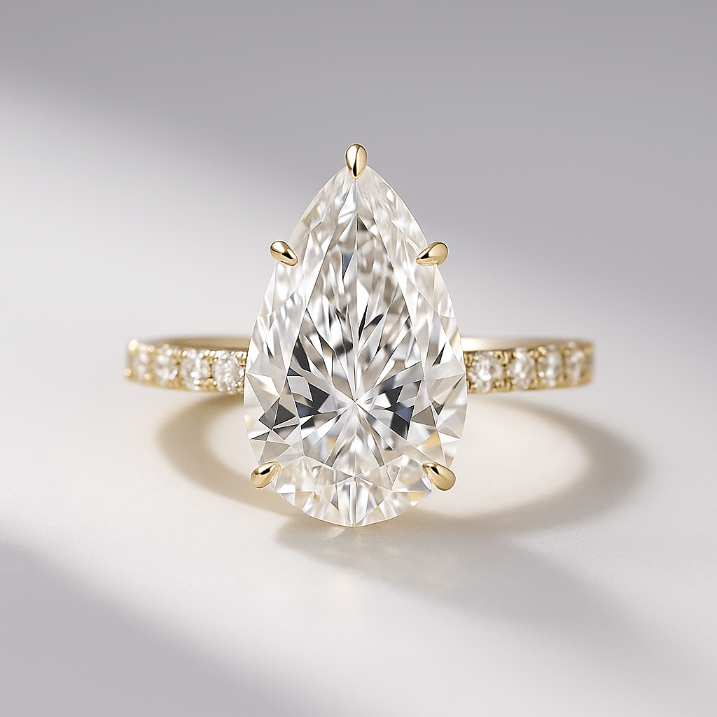4.00 CT Pear Cut Hidden Halo Diamond Ring with Pave Band Ring - Mivaan Fine Jewelry