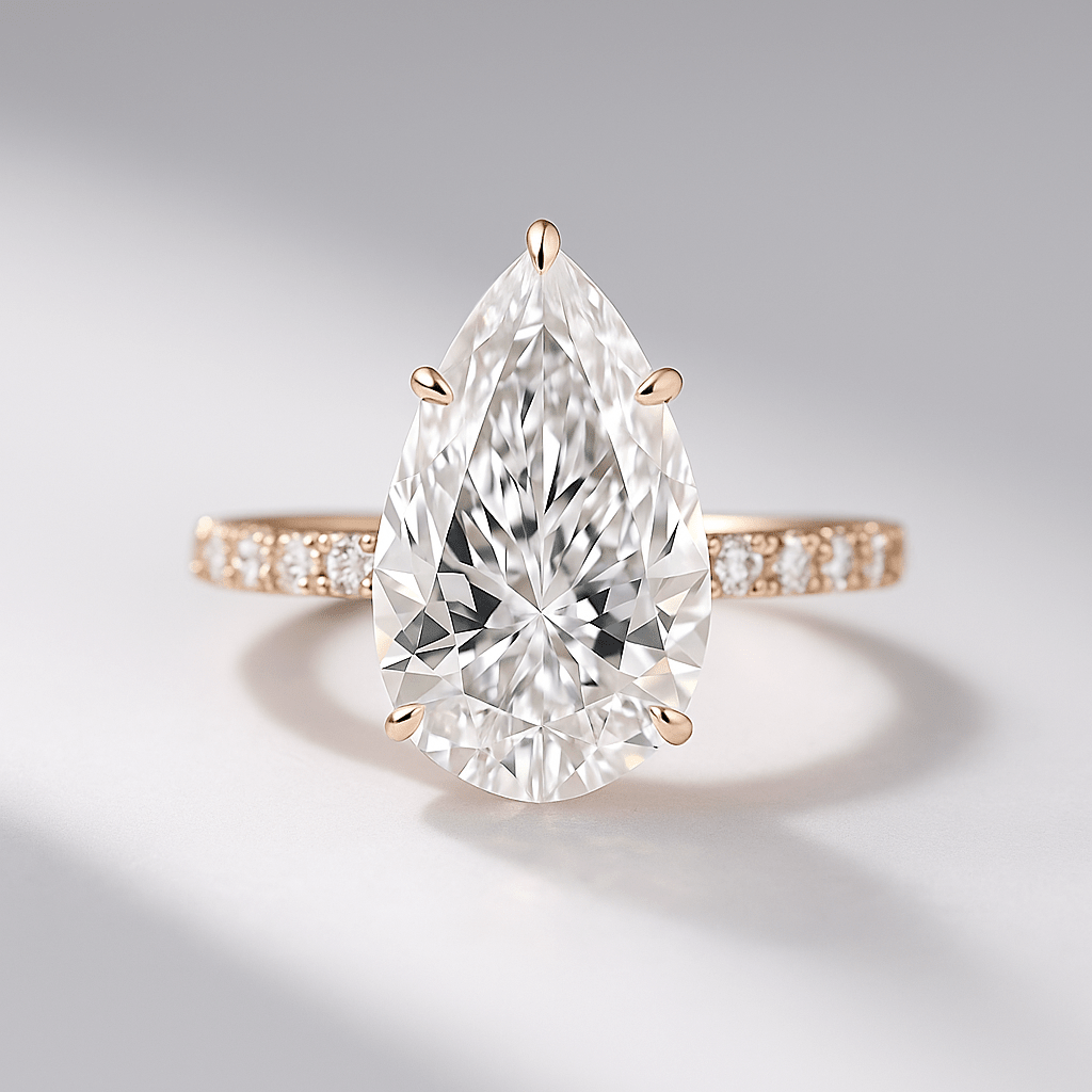 4.00 CT Pear Cut Hidden Halo Diamond Ring with Pave Band Ring - Mivaan Fine Jewelry