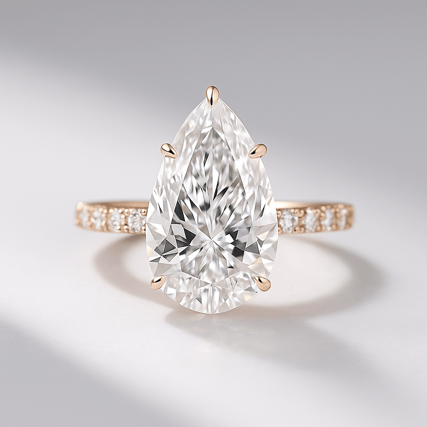4.00 CT Pear Cut Hidden Halo Diamond Ring with Pave Band Ring - Mivaan Fine Jewelry