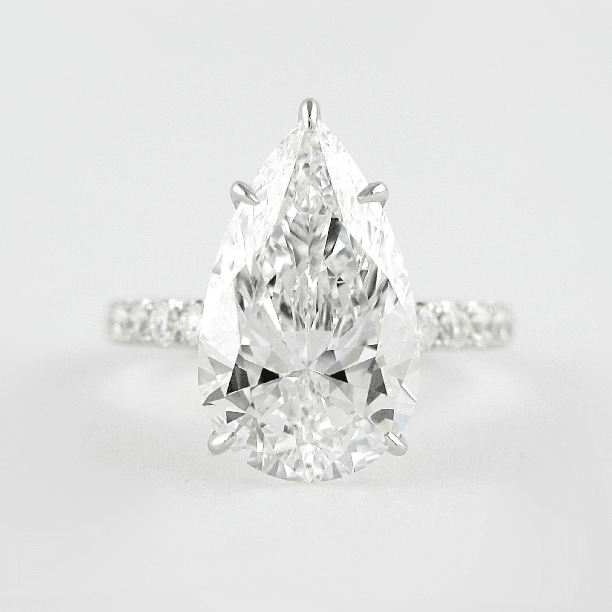 4.00 CT Pear Cut Hidden Halo Diamond Ring with Pave Band Ring - Mivaan Fine Jewelry