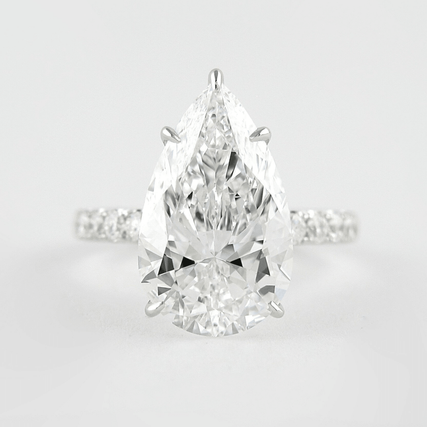 4.00 CT Pear Cut Hidden Halo Diamond Ring with Pave Band Ring - Mivaan Fine Jewelry