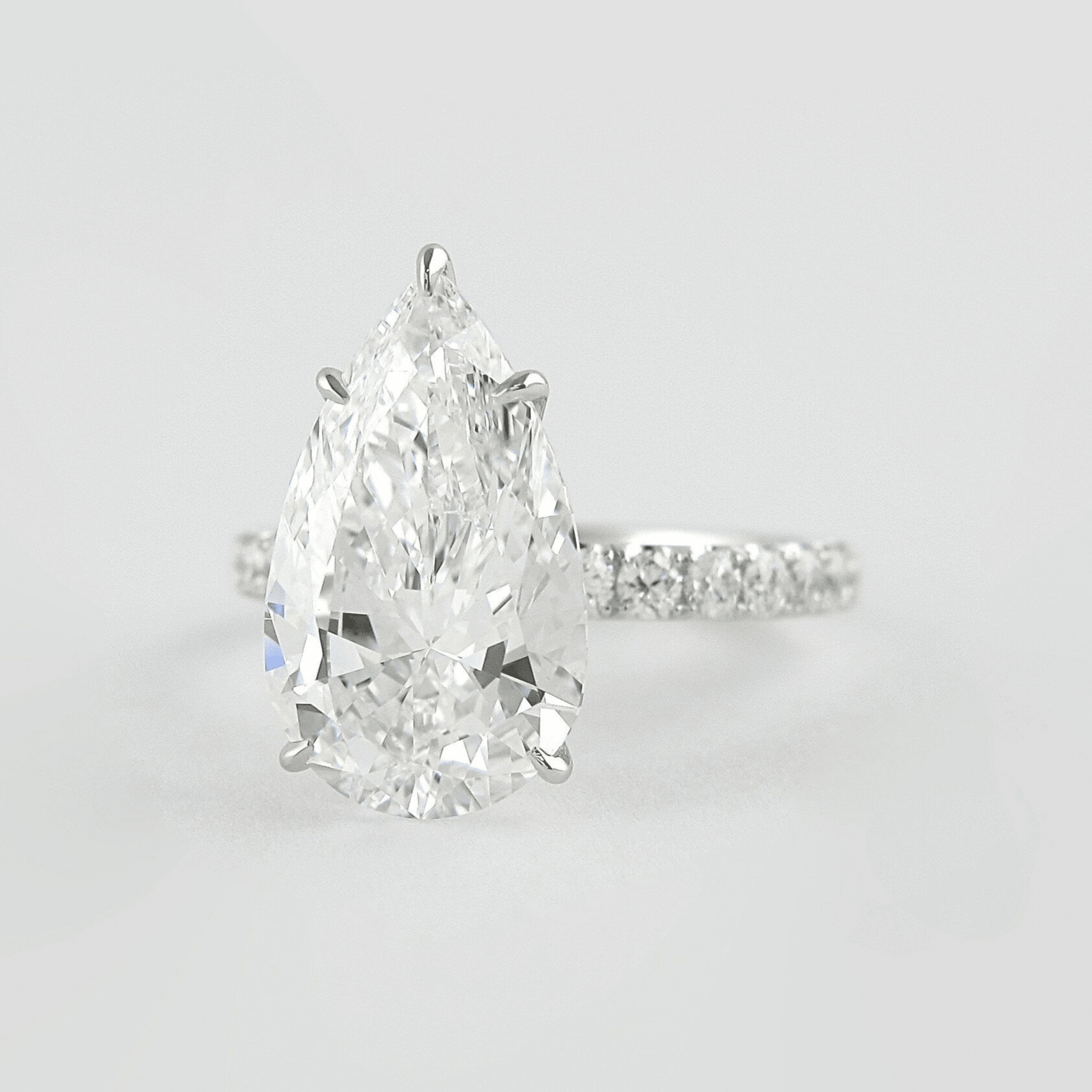 4.00 CT Pear Cut Hidden Halo Diamond Ring with Pave Band Ring - Mivaan Fine Jewelry