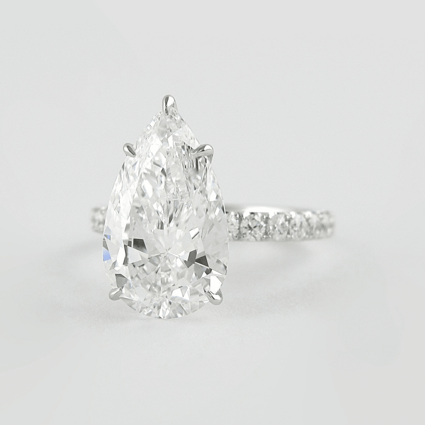 4.00 CT Pear Cut Hidden Halo Diamond Ring with Pave Band Ring - Mivaan Fine Jewelry