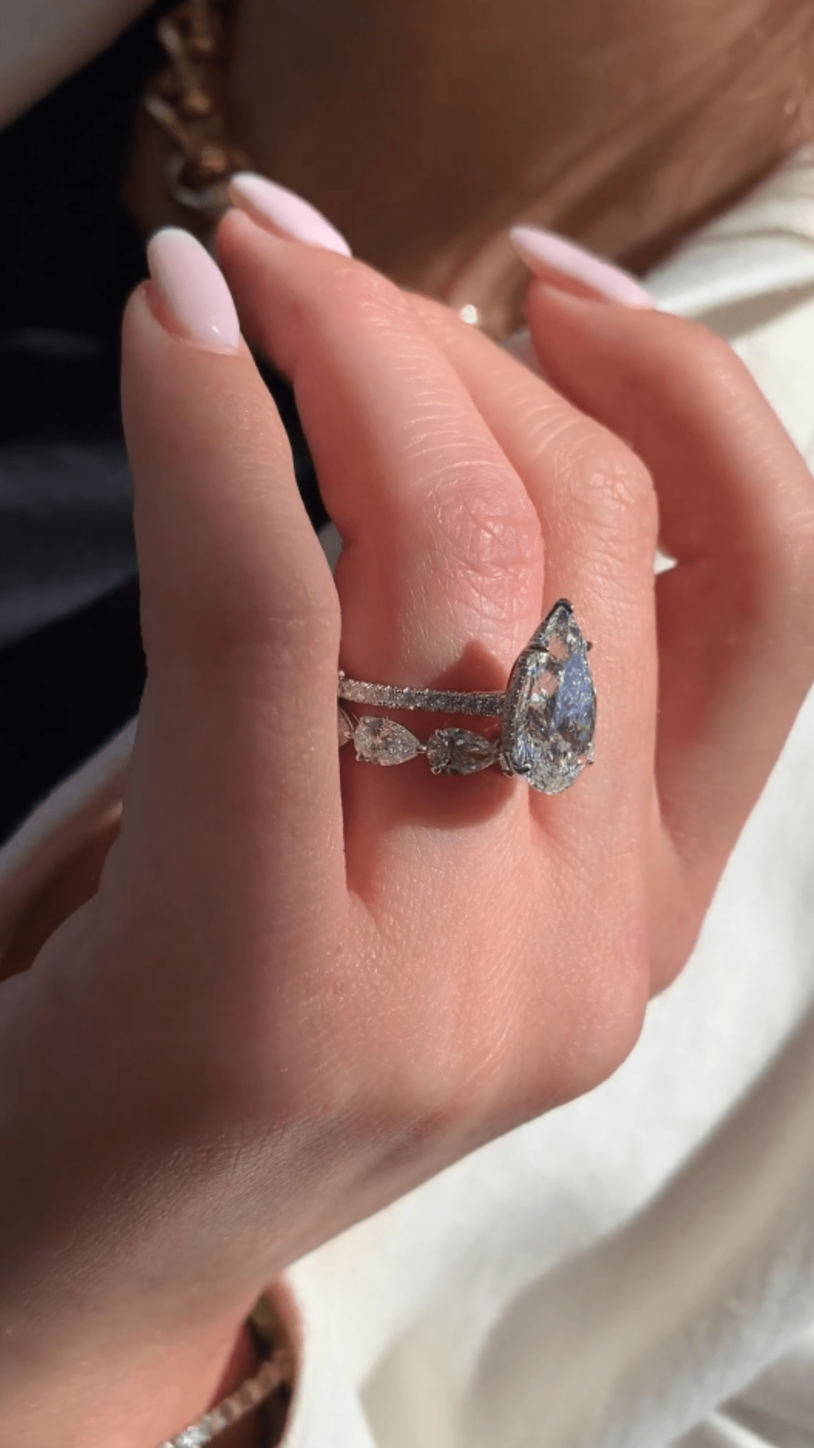 4.00 CT Pear Cut Hidden Halo Diamond Ring with Pave Band Ring - Mivaan Fine Jewelry