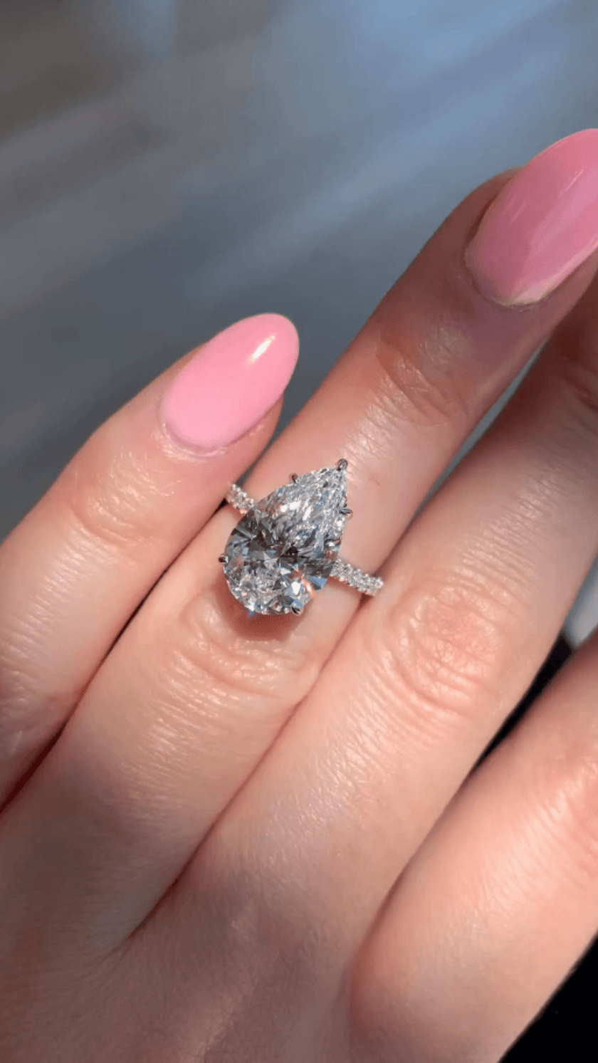 4.00 CT Pear Cut Hidden Halo Diamond Ring with Pave Band Ring - Mivaan Fine Jewelry
