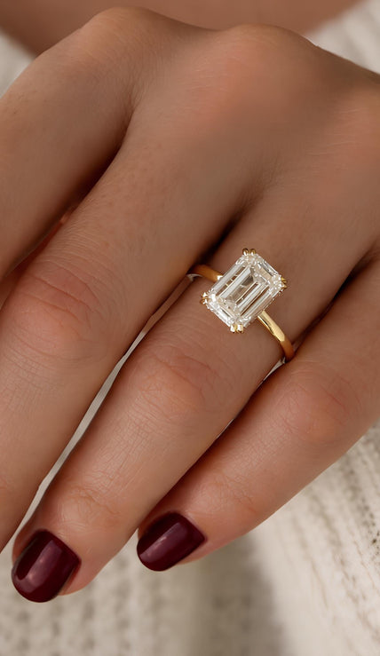 4CT Emerald Cut Lab Grown Diamond Hidden Halo Engagement Ring - Mivaan Fine Jewelry