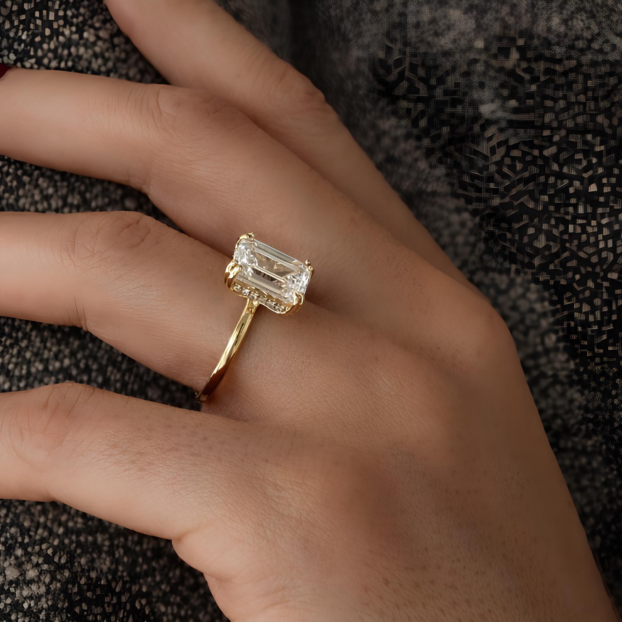 4CT Emerald Cut Lab Grown Diamond Hidden Halo Engagement Ring - Mivaan Fine Jewelry