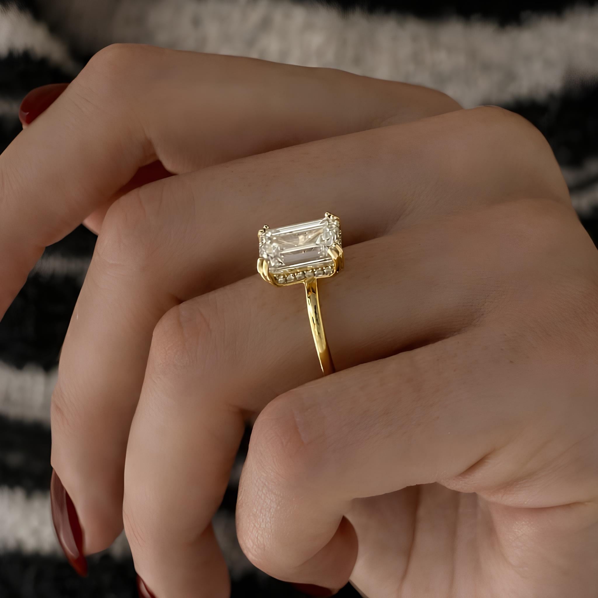 4CT Emerald Cut Lab Grown Diamond Hidden Halo Engagement Ring - Mivaan Fine Jewelry