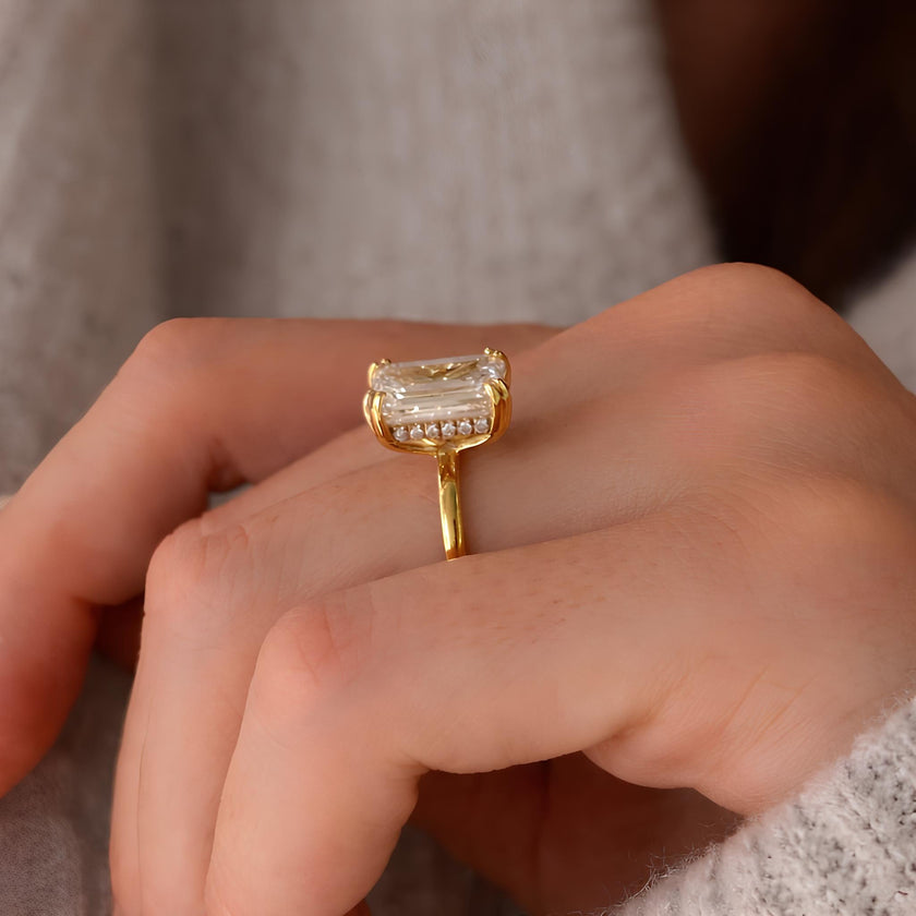 4CT Emerald Cut Lab Grown Diamond Hidden Halo Engagement Ring - Mivaan Fine Jewelry
