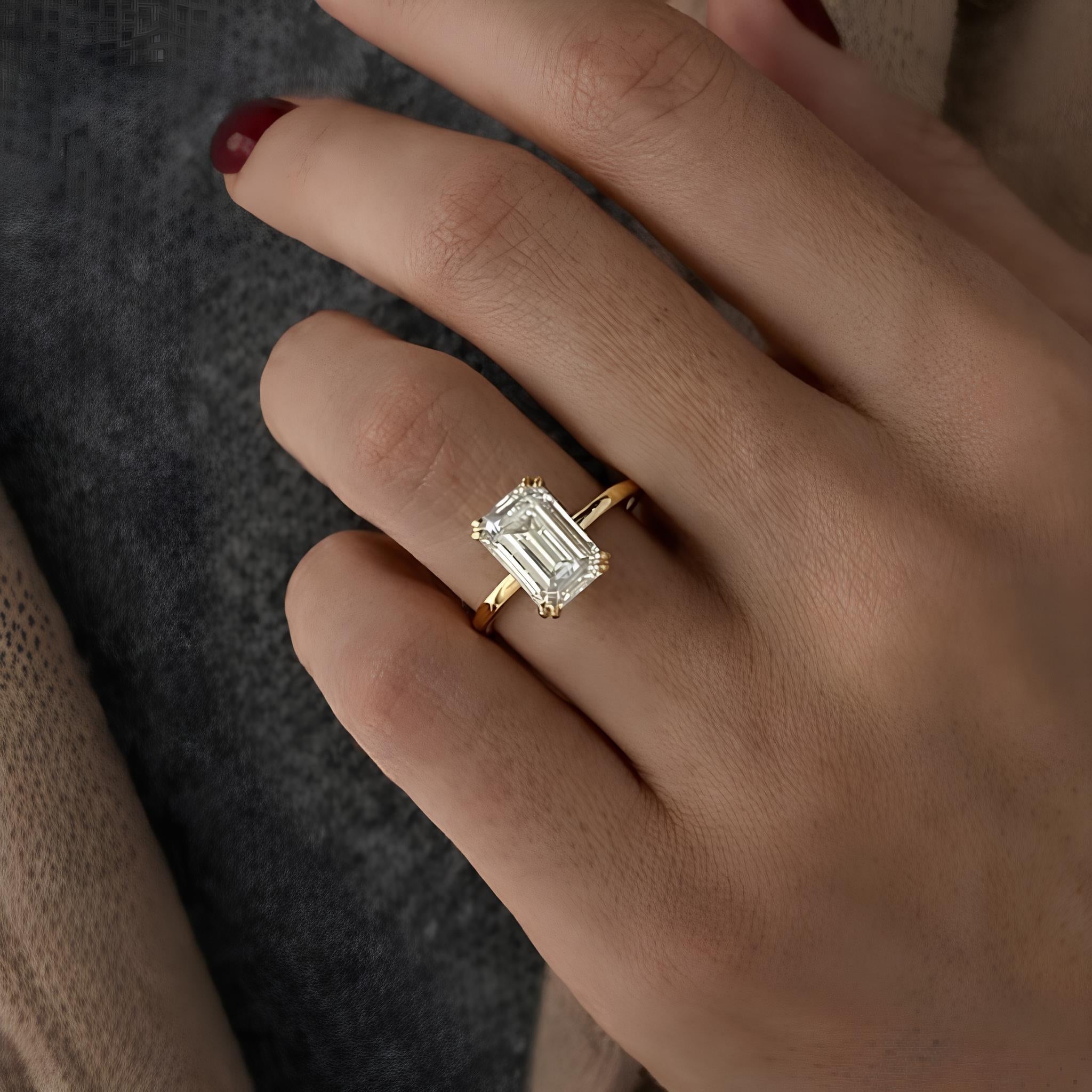 4CT Emerald Cut Lab Grown Diamond Hidden Halo Engagement Ring - Mivaan Fine Jewelry