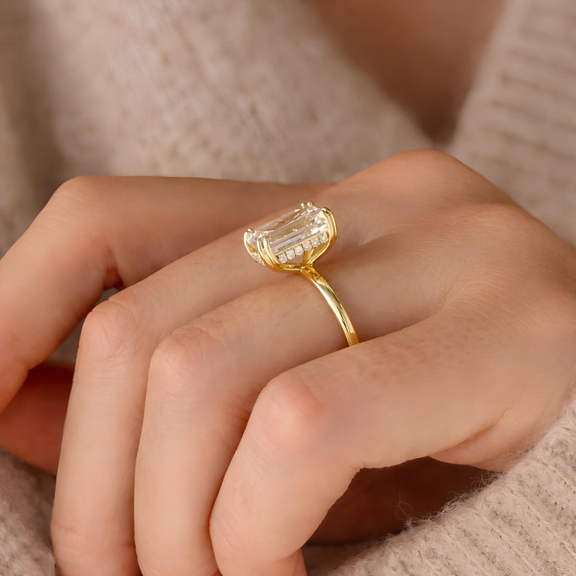 4CT Emerald Cut Lab Grown Diamond Hidden Halo Engagement Ring - Mivaan Fine Jewelry