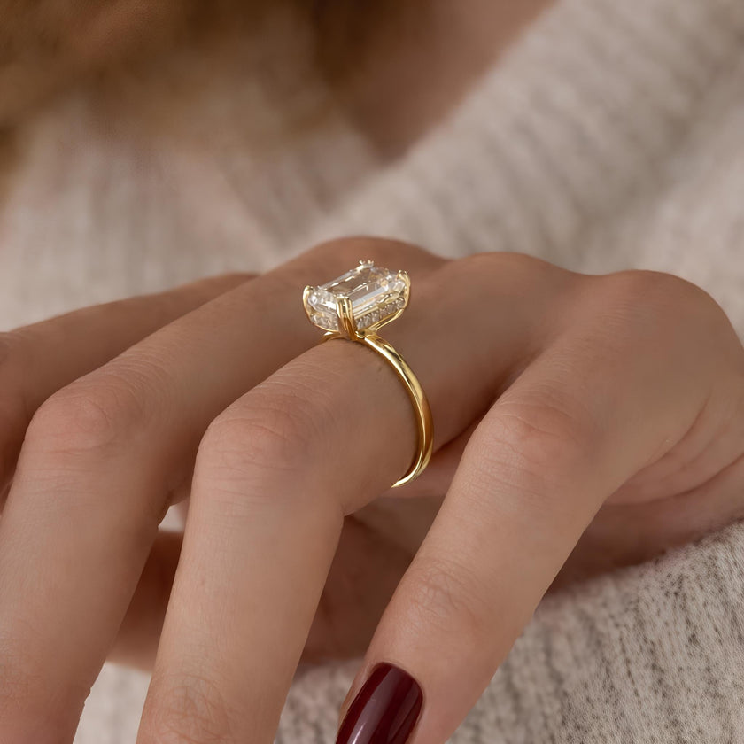 4CT Emerald Cut Lab Grown Diamond Hidden Halo Engagement Ring - Mivaan Fine Jewelry