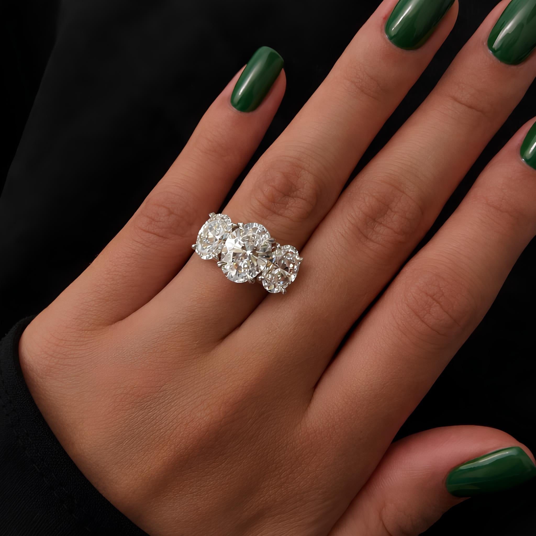 5 Carat Oval Cut Lab Grown Diamond Three Stone Ring 14K Solid Gold - Mivaan Fine Jewelry