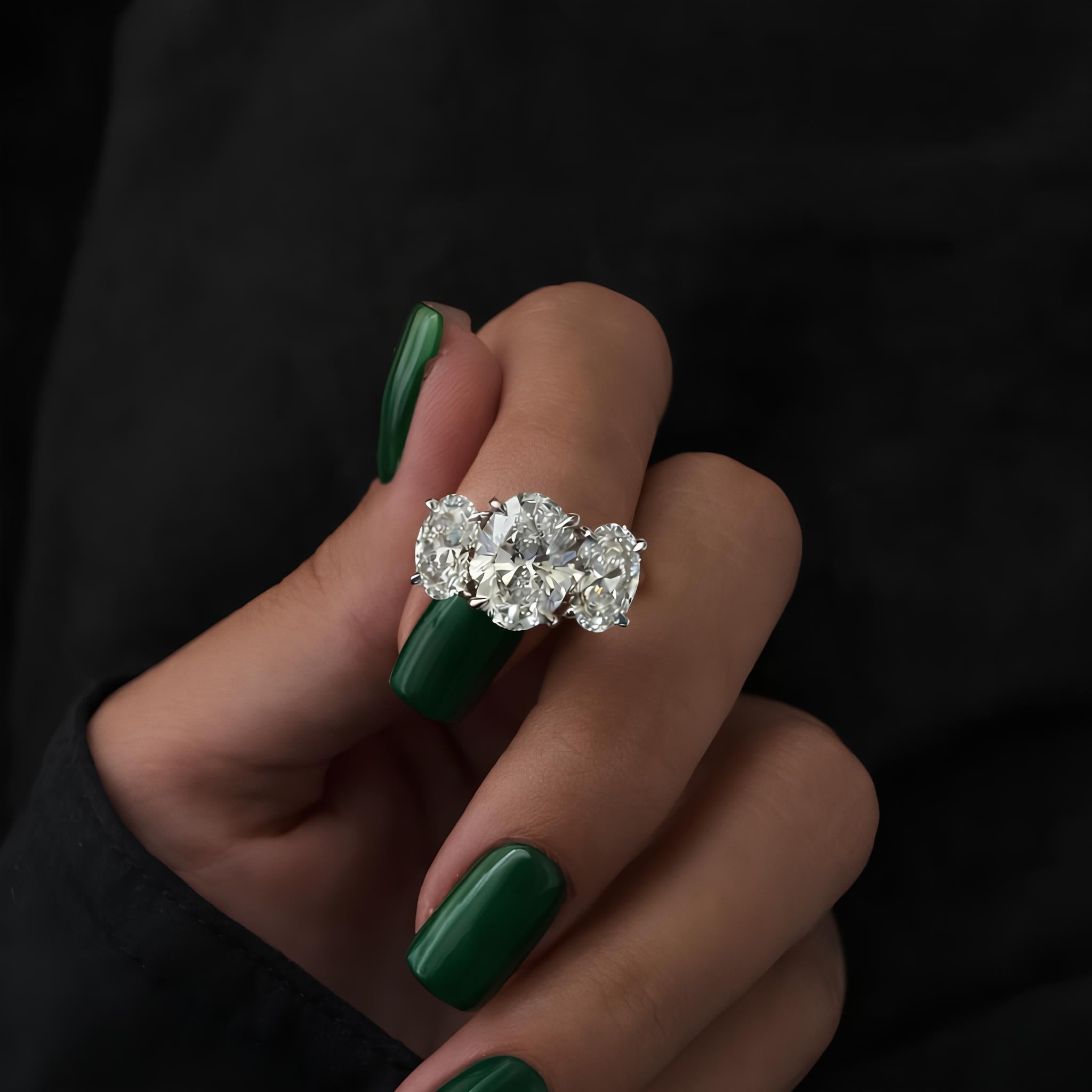 5 Carat Oval Cut Lab Grown Diamond Three Stone Ring 14K Solid Gold - Mivaan Fine Jewelry
