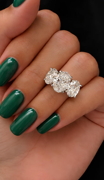 5 Carat Oval Cut Lab Grown Diamond Three Stone Ring 14K Solid Gold - Mivaan Fine Jewelry