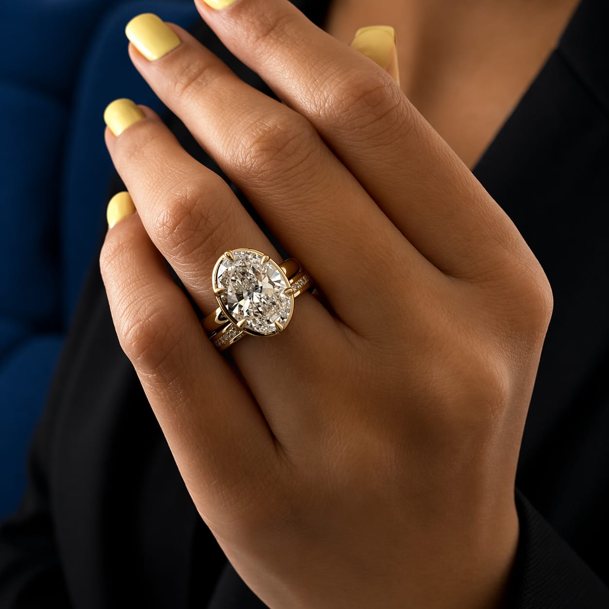 5 Carat Oval Lab Grown Diamond Prong Bezel Set Ring - Mivaan Fine Jewelry