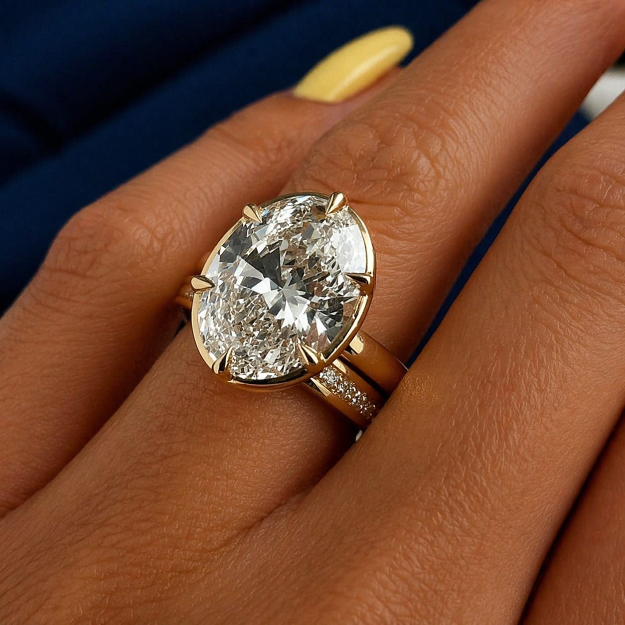 5 Carat Oval Lab Grown Diamond Prong Bezel Set Ring - Mivaan Fine Jewelry