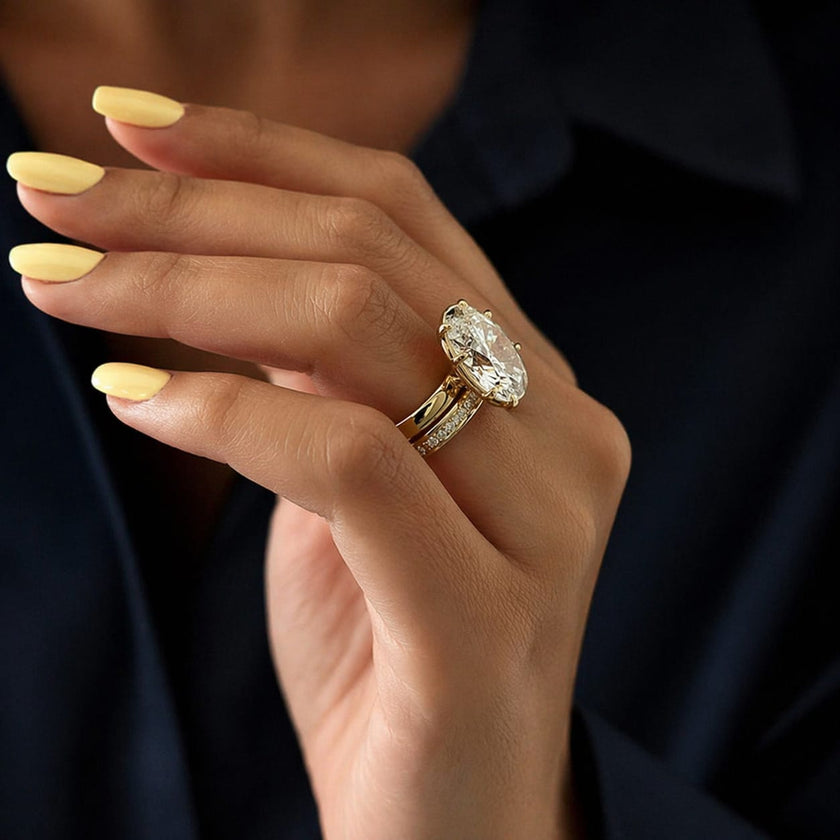 5 Carat Oval Lab Grown Diamond Prong Bezel Set Ring - Mivaan Fine Jewelry
