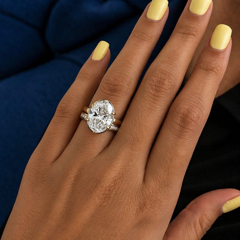 5 Carat Oval Lab Grown Diamond Prong Bezel Set Ring - Mivaan Fine Jewelry
