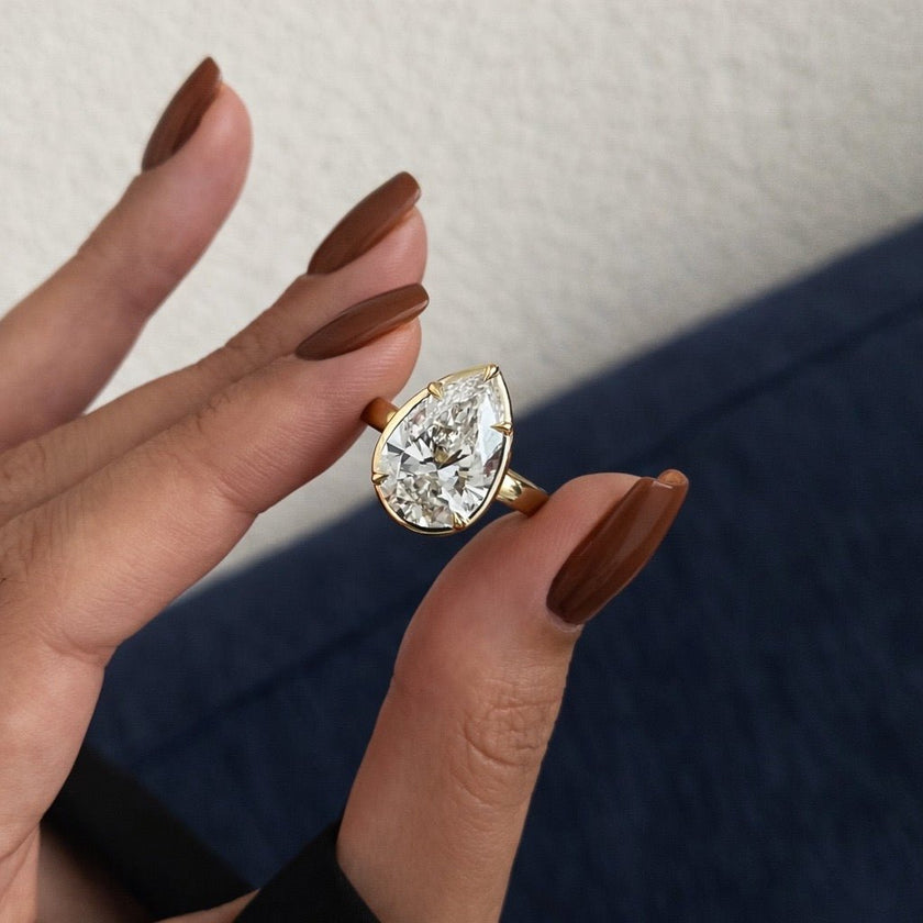 5 Carat Pear Cut Lab Grown Diamond Bezel Set Ring for Women - Mivaan Fine Jewelry