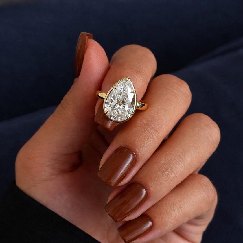 5 Carat Pear Cut Lab Grown Diamond Bezel Set Ring for Women - Mivaan Fine Jewelry