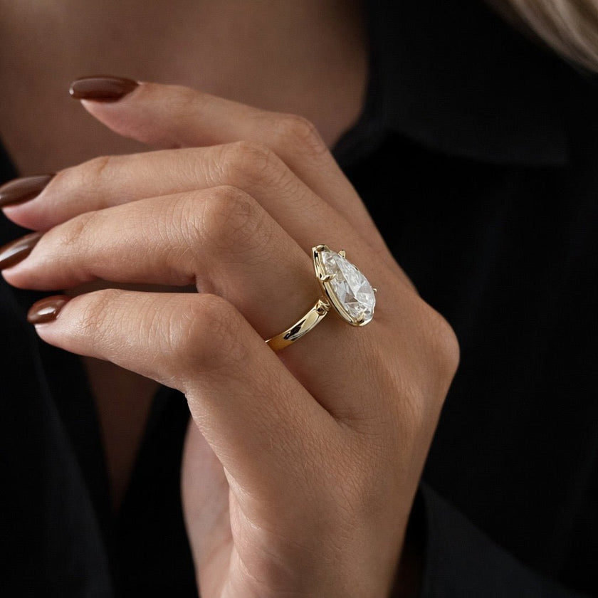 5 Carat Pear Cut Lab Grown Diamond Bezel Set Ring for Women - Mivaan Fine Jewelry