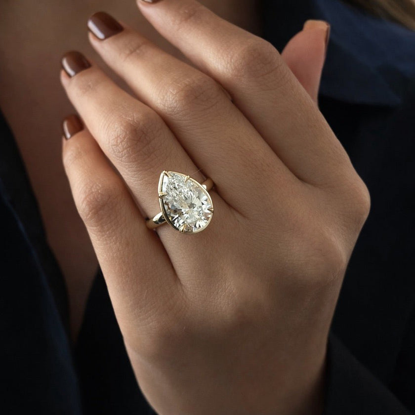 5 Carat Pear Cut Lab Grown Diamond Bezel Set Ring for Women - Mivaan Fine Jewelry