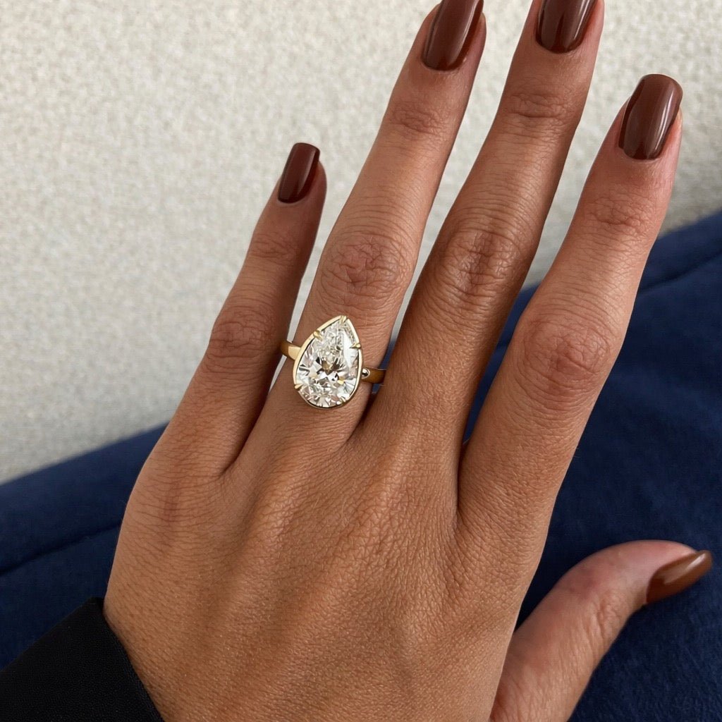 5 Carat Pear Cut Lab Grown Diamond Bezel Set Ring for Women - Mivaan Fine Jewelry
