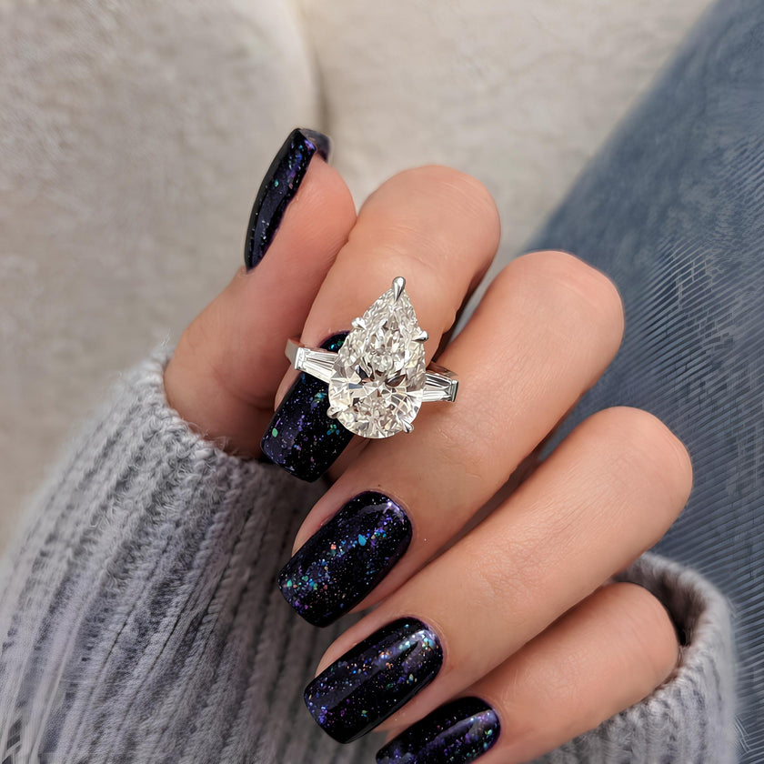 5 Carat Pear Cut Lab Grown Diamond Three Stone Engagement Ring - Mivaan Fine Jewelry