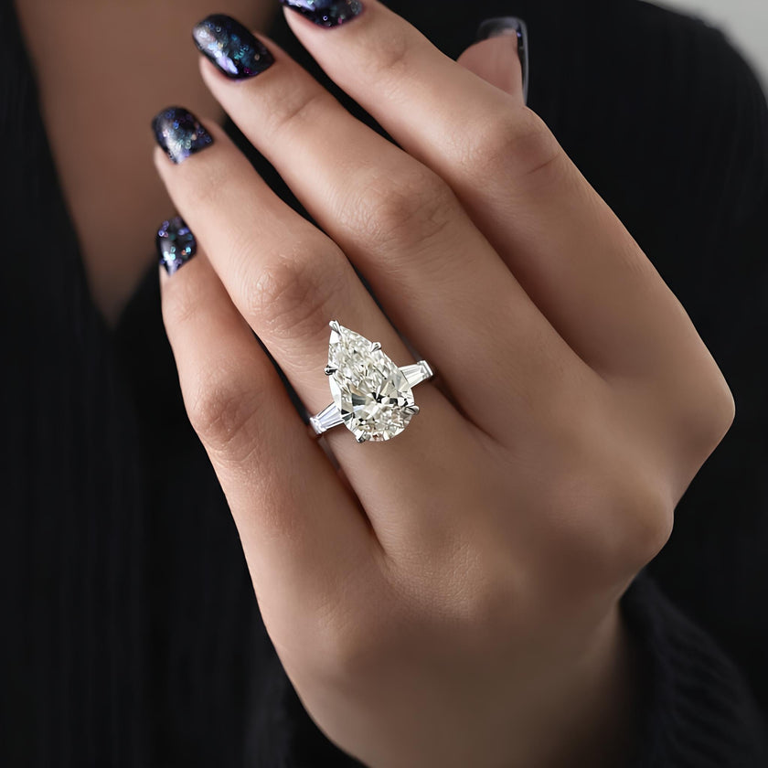 5 Carat Pear Cut Lab Grown Diamond Three Stone Engagement Ring - Mivaan Fine Jewelry