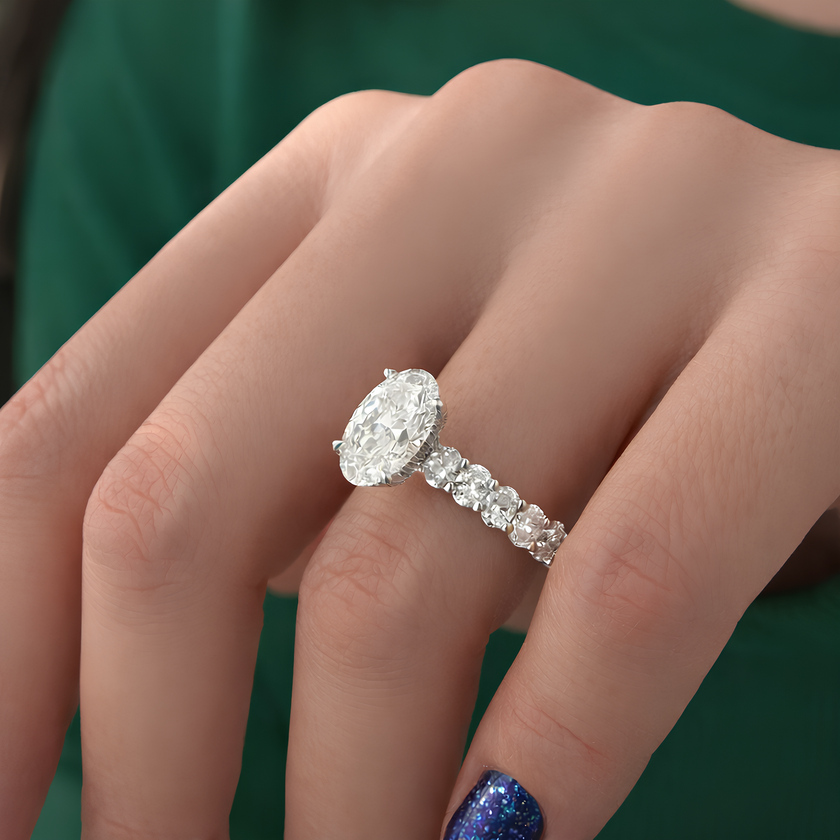 3 Carat Oval Cut Lab Grown Diamond Engagement Ring in 14K Solid Gold