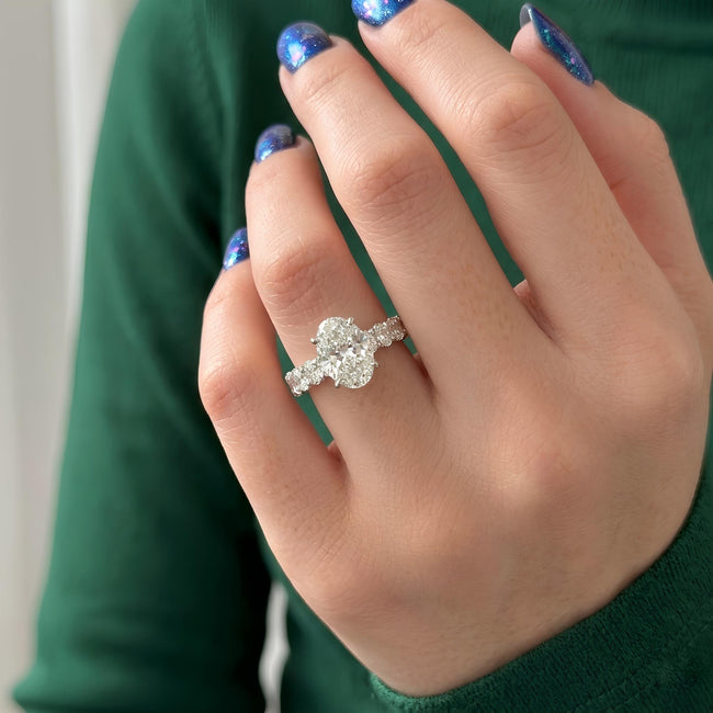 3 Carat Oval Cut Lab Grown Diamond Engagement Ring in 14K Solid Gold