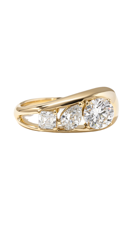 1.40 Carat Round, Pear & Asscher Cut Lab Grown Diamond Three Stone Band - Mivaan Fine Jewelry