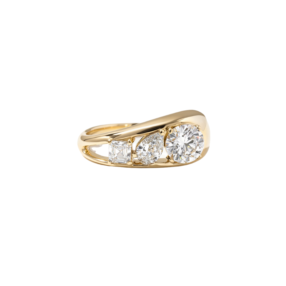 1.40 Carat Round, Pear & Asscher Cut Lab Grown Diamond Three Stone Band - Mivaan Fine Jewelry