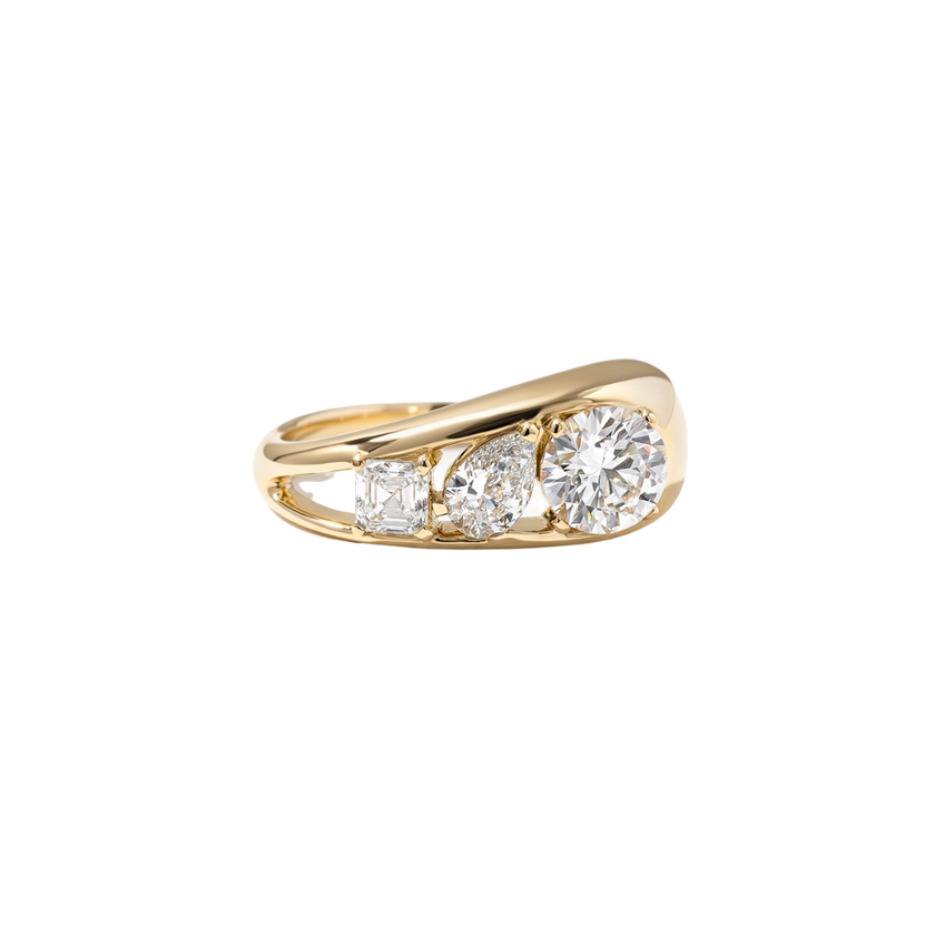 1.40 Carat Round, Pear & Asscher Cut Lab Grown Diamond Three Stone Band - Mivaan Fine Jewelry