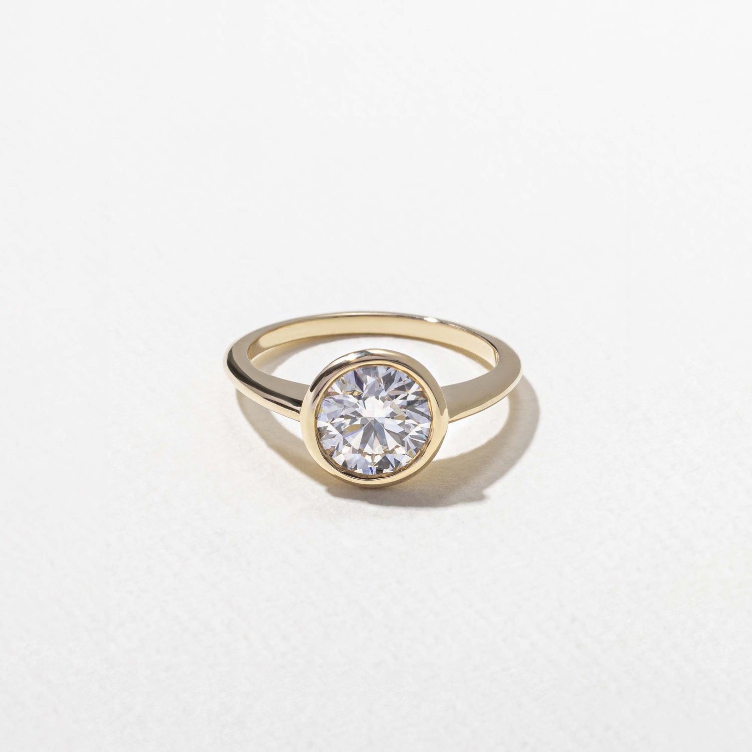 1.50 Carat Round Cut Lab Grown Diamond Bezel Set Solitaire Ring in Solid Gold