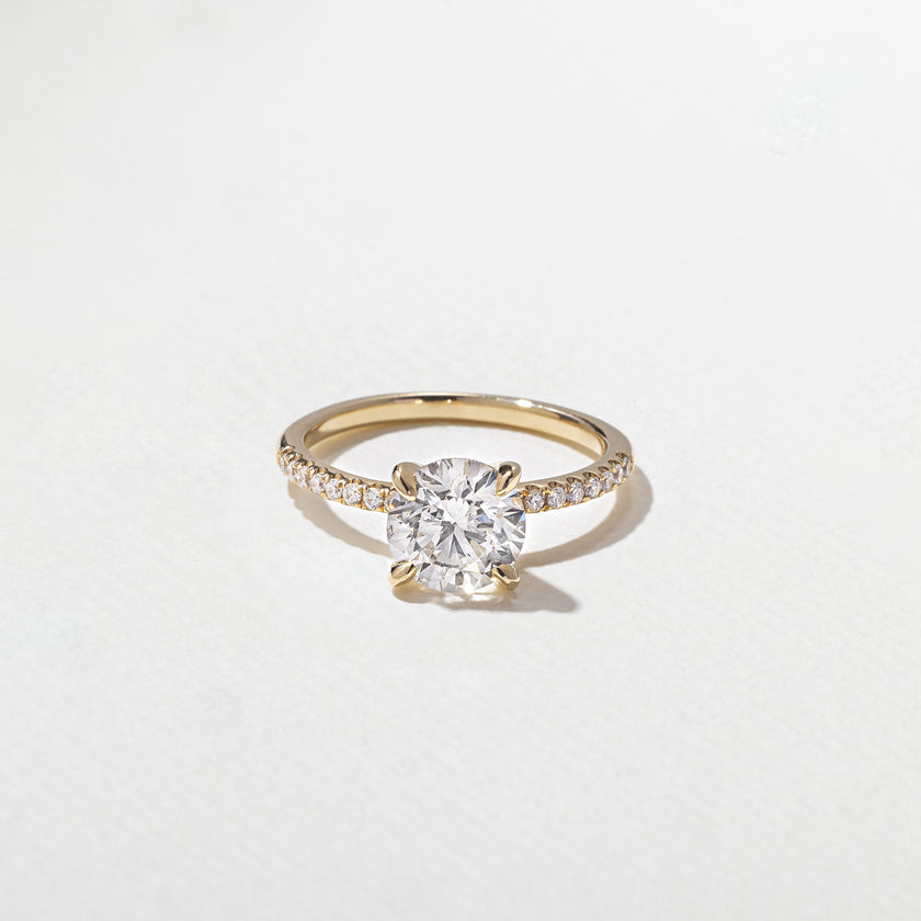 1.50 Carat Round Cut Lab Diamond Ring with Pavé Band in Solid Gold