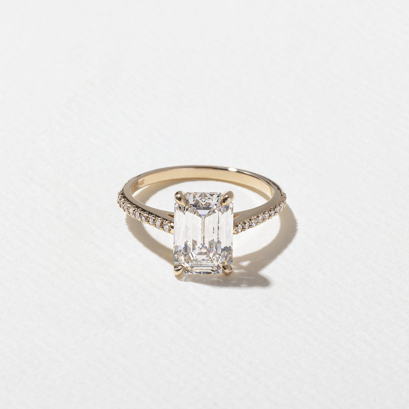 2.45 Carat Emerald Cut Lab Grown Diamond Ring with Pavé Band
