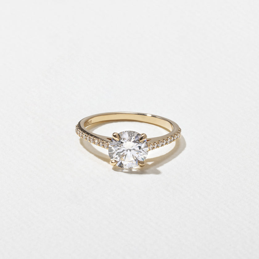 1.50 Carat Round Cut Lab Grown Diamond Pavé Engagement Ring in Solid Gold